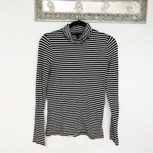 J Crew Black and White Striped Turtle Neck Top Blouse Small